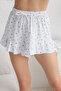 Beyaz-Çok Renkli %100 Pamuklu Çiçekli ve Sloganlı Volanlı Şortlu Örme Pijama Takımı THMSS25PT00204 - 4