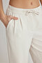 Beyaz Bağcıklı Düşük Bel Wide Leg/Geniş Paça Dokuma Pantolon TWOSS25PL00042 - 4