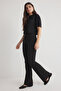 Siyah İspanyol Paça Normal Bel Dokuma Pantolon TWOSS25PL00065 - 3