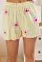 Sarı-Çok Renkli Çiçekli ve Çizgili Baby Overlok Detaylı Şortlu Örme Pijama Takımı THMSS25PT00205 - 6