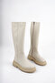 Beige Genuine Leather Women's Boots - 3
