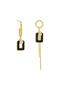 Black Rectangular Asymmetric Dangle Earrings - 2