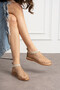 Women's Beige Mesh Stone Detailed Elastic Oliva Model Flat Sole Slippers Sandals - 3