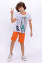 Boy's Crew Neck Pigment Printed Summer Regular Fit Gray Bermuda Set Rp2735-C-V2