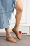 Women's Beige Mesh Stone Detailed Elastic Oliva Model Flat Sole Slippers Sandals - 4