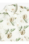 Short Sleeve Cotton Shirt with Print Button Detail - 3