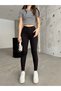 Women's Black High-Waisted Ankle-Length Skinny Stretch Fabric Pants - 3
