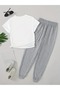 Women's Heart Printed Tracksuit Set - Relaxed Fit T-Shirt & Jogger Tracksuit Bottom Top Set - 2