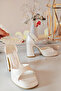 Women's 10 cm Platform White Pearl Bridal Shoes - 4