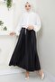 Elastic Waist Leather Look Tight Pleated Skirt Black Hm2655