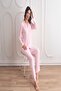Women's Buttoned Front Luxury Suede Fabric Long Sleeve Pajamas Set New Season - 4
