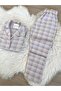 Pink Plaid Print Front Button Fleece Pajamas Set - 4