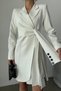 Women's Dress Mini Stylish Long Sleeve Belted Double Breasted Collar Pleated Jacket Dress - 7