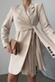 Women's Dress Mini Stylish Long Sleeve Belted Double Breasted Collar Pleated Jacket Dress - 4