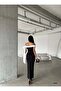 Women's Black Strapless Neckline Bow Detail Two-Tone Maxi Evening Dress - 4