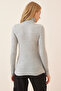 High-Neck Ribbed Lycra Sweater Light Gray Ldd0033 - 3