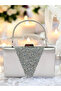 Silver Gray Satin Silver Stone Metal Handle Evening Bag Evening Bag - 2