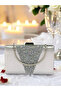 Silver Gray Satin Silver Stone Metal Handle Evening Bag Evening Bag - 6