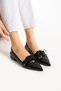 Icon of Elegance Women's Black Shiny Pointed Toe Crocodile Pattern Comfortable Heeled Ballerina Shoes - 2