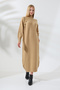 Half Turtleneck Stand Collar Long Sleeve Asymmetrical Button Detail Soft Textured Full Ankle Length Knitwear Dress - 8