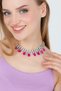 Women's Elegante Model Fuchsia Color Drop Stone Detail 3 Row Zircon Stone Choker Necklace Gift Party Wedding - 4