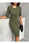 Women's Khaki Crew Neck Knot Detail Camisole Poly Viscose Dress