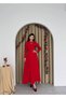 Rochie lungă cu mânecă lungă cu fundă roșie - 3