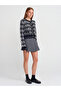 60272 Crew Neck Button Plaid Knitwear Cardigan-Black - 3