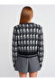 60272 Crew Neck Button Plaid Knitwear Cardigan-Black - 2