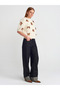 10673 Crew Neck Bow Detailed Short Sleeve Knit Sweater-Light Beige - 3