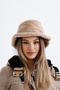 Beige Vegan Fur Plush Winter Women's Bucket Hat