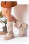 Beige Suede Fur-Trimmed Women's Boots - 5