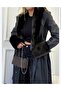 Furry Long Leather Women's Trench Coat - 5
