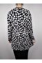 Women's Black White Crew Neck Long Sleeve Suede Soft Fabric Tunic - 3