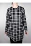 Women's Black White Crew Neck Long Sleeve Suede Soft Fabric Tunic