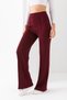 Women's Burgundy Front Ribbed Wide Fit Wide Leg Modal Fabric High Waist Recovery Pants Leggings - 3