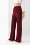 Women's Burgundy Front Ribbed Wide Fit Wide Leg Modal Fabric High Waist Recovery Pants Leggings - 4