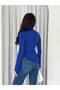 Asymmetric Cut Ruched Bell Sleeve Stretchy Fabric Blouse - 3