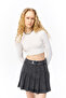 Ecru Color - Crew Neck Long Sleeve Crop T-Shirt