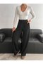 Wide Leg Buttoned Palazzo Pants with Elastic Waist - 3