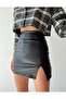 Women's Zippered Leather Skirt with Slits - 2