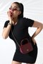 Women's Burgundy Mini Box Handbag with Crossbody Strap and Handles, Modern and Stylish Women's Bags - 8