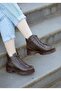 (Velma) Real Leather Brown Lace-Up Zip Inside Orthopedic Rubber Non-Slip Sole Ankle Boots - 6