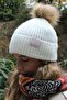 Ecru Pompom Woven Label Soft Washed Wool And Fold Women's Knitted Beret - 3
