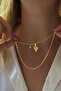 Double Necklace with Heart and Chain with Zircon Stone - 2