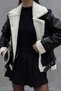 Women's White Sheepskin Black Short Biker Leather Jacket Coat - 7
