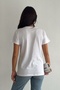 Women's White V-Neck Shoulder Leaf Sequin Sequin Embroidered 100% Cotton T-Shirt - 5