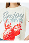Strawberry Printed Crew Neck Beige Women's T-Shirt 5Sal10243Ik - 5