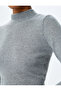 Soft Textured Stand Collar Long Sleeve Crop T-Shirt - 5