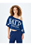 Asymmetrical Collar College Printed Oversize Short Sleeve Crop T-Shirt - 3